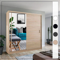 VISION OAK Sliding Door Wardrobe - Modern Design with Mirror Doors