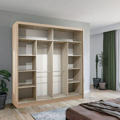 VISION OAK Sliding Door Wardrobe - Modern Design with Mirror Doors
