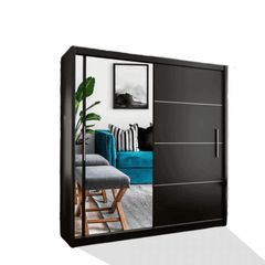 VISION BLACK Sliding Door Wardrobe - Modern Design with Mirror Doors