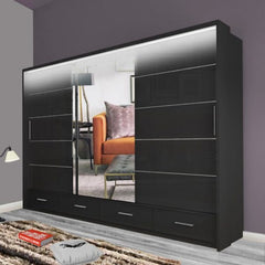 SYCYLIA 255cm Sliding Wardrobe with Mirror Door – Fast UK Delivery