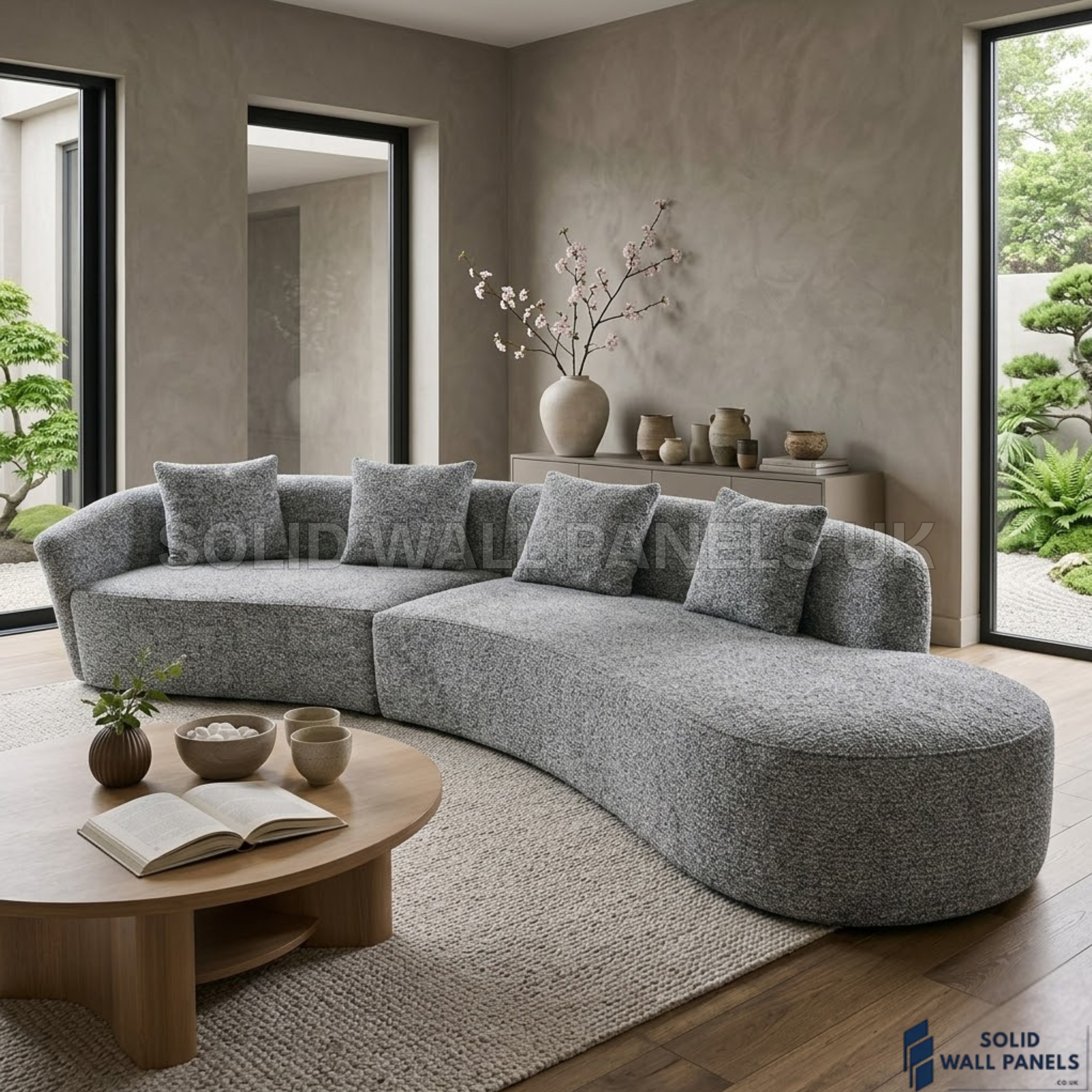 Siena Grey Bouclé 5 Seater Curved Sofa – RH/LH Configuration | Modern Sectional Design