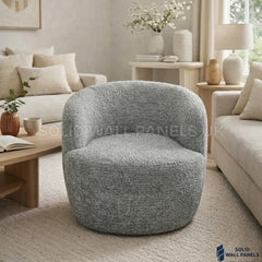 Siena Grey Bouclé Tub Chair – 360° Swivel Accent Chair | Modern Curved Desig