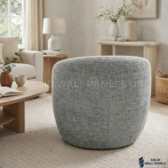 Siena Grey Bouclé Tub Chair – 360° Swivel Accent Chair | Modern Curved Desig