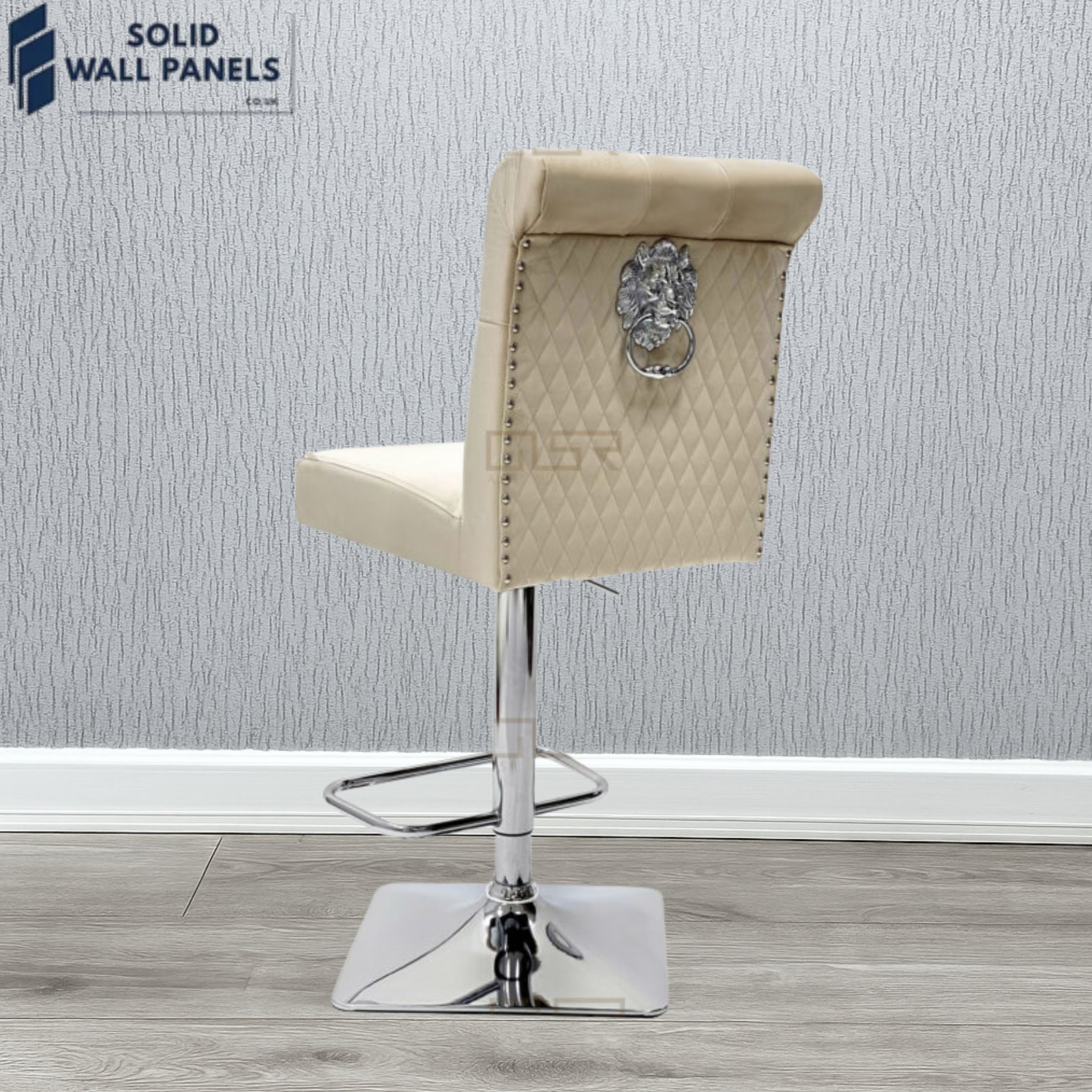 Sofia Velvet Bar Stool with Chrome Lion Knocker – Luxury Modern | Set of 2