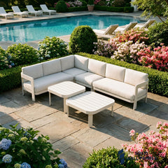 Sofia 6 Seater Aluminium Corner Garden Sofa Set – Outdoor Lounge Furniture with Tables