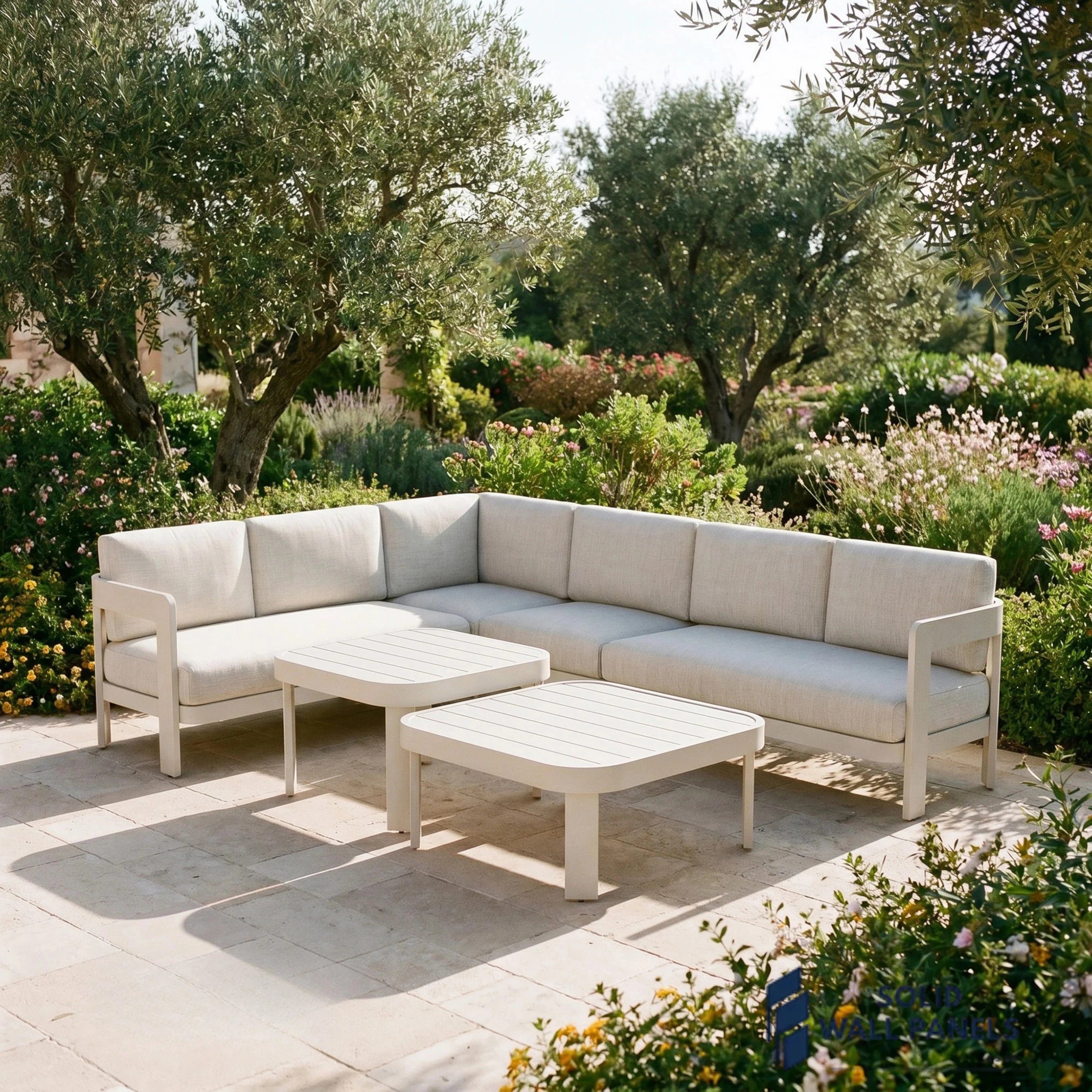 Sofia 6 Seater Aluminium Corner Garden Sofa Set – Outdoor Lounge Furniture with Tables