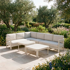 Sofia 6 Seater Aluminium Corner Garden Sofa Set – Outdoor Lounge Furniture with Tables