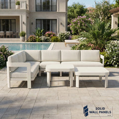 Sofia 6 Seater Aluminium Corner Garden Sofa Set – Outdoor Lounge Furniture with Tables