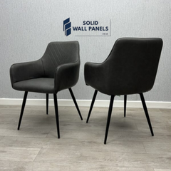 Modern Design Stanford Grey PU leather & Black Legs Dining Chair