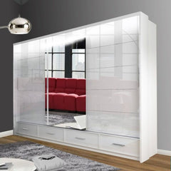 SYCYLIA 255cm Sliding Wardrobe with Mirror Door – Fast UK Delivery