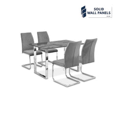 Tokyo Dining Set – Grey Stone Effect Glass Table with 4 Quilted Chairs