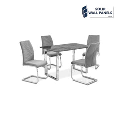 Tokyo Dining Set – Grey Stone Effect Glass Table with 4 Quilted Chairs