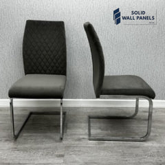 Tokyo Round Dining Set – Grey Stone Glass Table & 4 Velvet Chairs