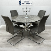 Tokyo Round Dining Set – Grey Stone Glass Table & 4 Velvet Chairs