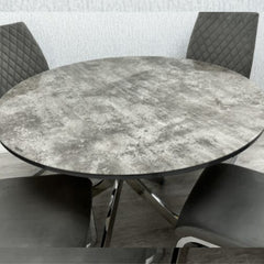 Tokyo Round Dining Table – Grey Stone Effect Glass with Chrome Base