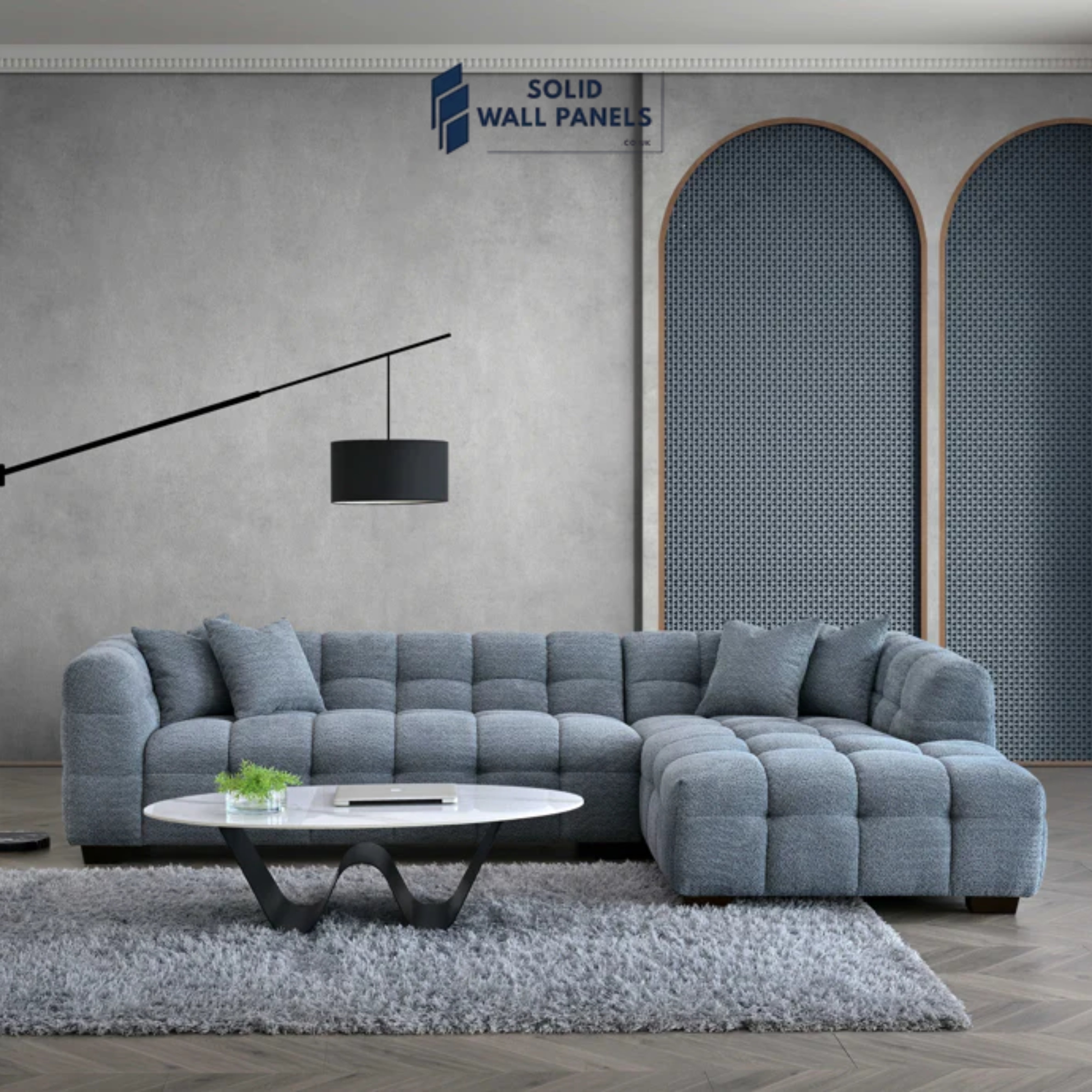 Tribeca Corner Sofa – Iron Boucle Fabric | Modern Chesterfield Design