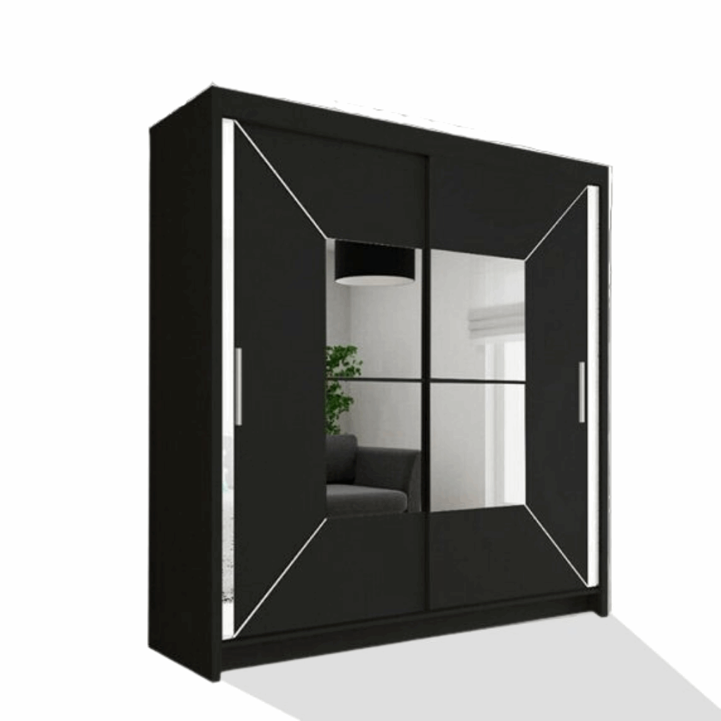 Nicole Black Wardrobe with Sliding & Mirror Door | Fast UK Delivery