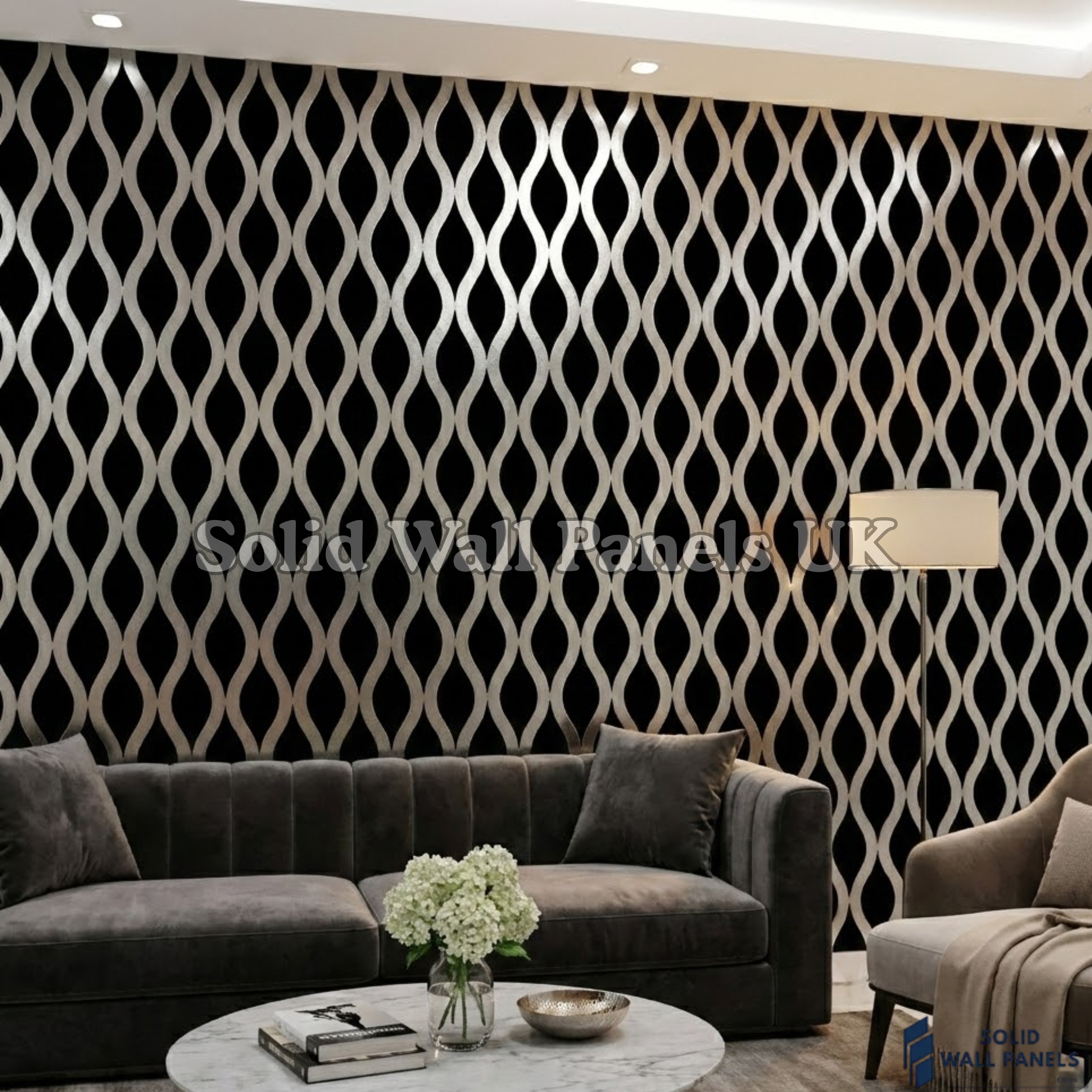 Wave Pattern Acoustic Wall Panel - Grey (60 × 240 cm) | Solid Wall Panels UK