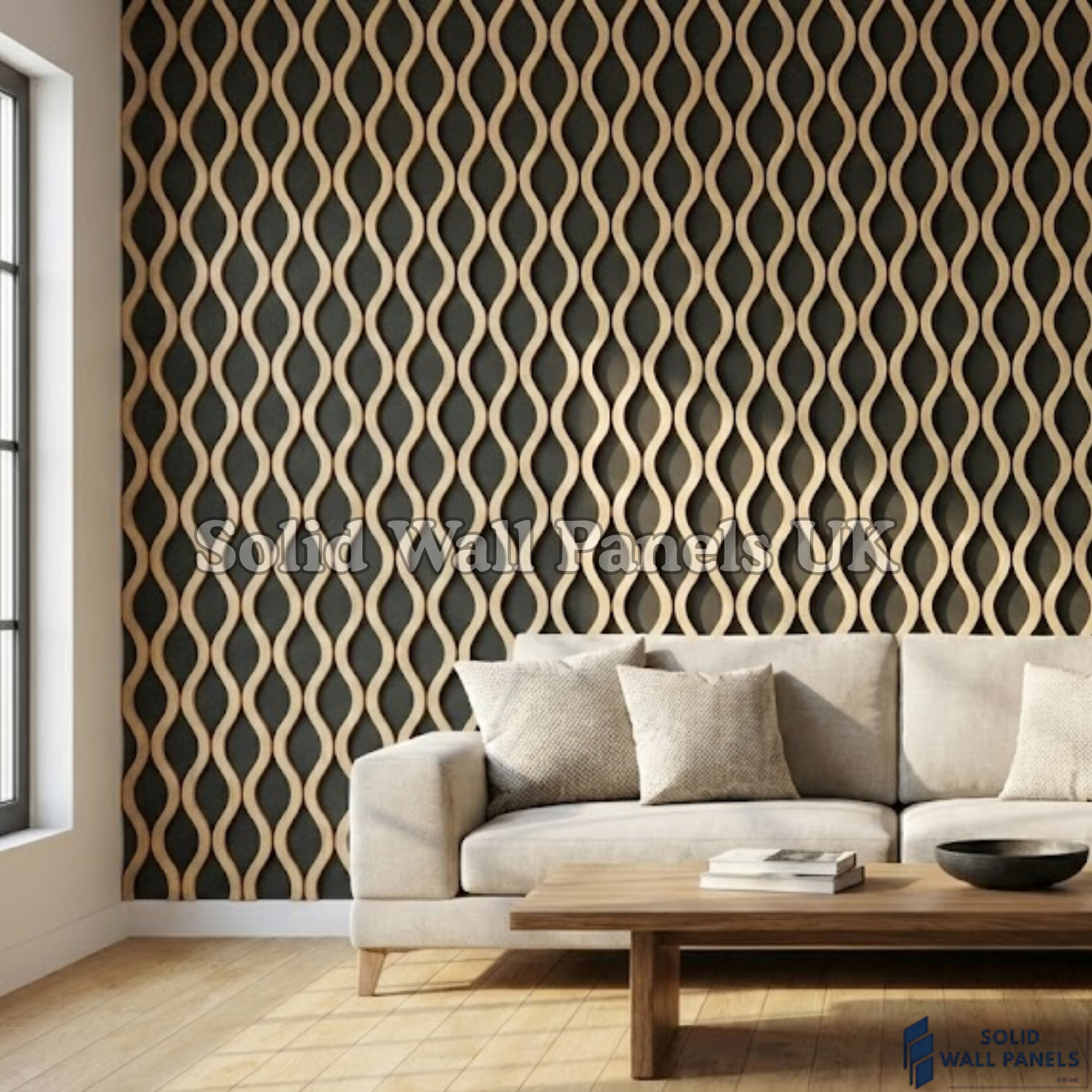 Wave Pattern Acoustic Wall Panel - Oak (60 × 240 cm) | Solid Wall Panels UK