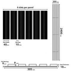 Wide Slat Acoustic Wall Panels Metallic Gold 240×30cm (Set of 2) | 40mm Slat | 3 Sided Wrap