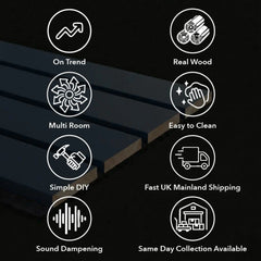 Wide Slat Acoustic Wall Panels Metallic Gold 240×30cm (Set of 2) | 40mm Slat | 3 Sided Wrap