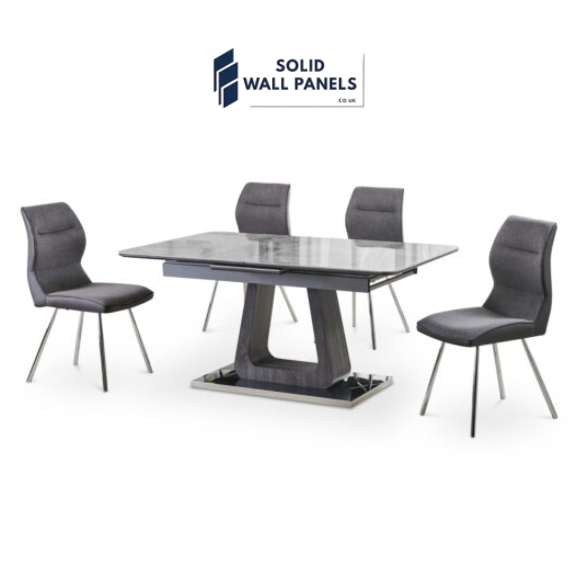 Zermatt 120cm Grey Ceramic Marble Dining Table with 4 Grey Chairs