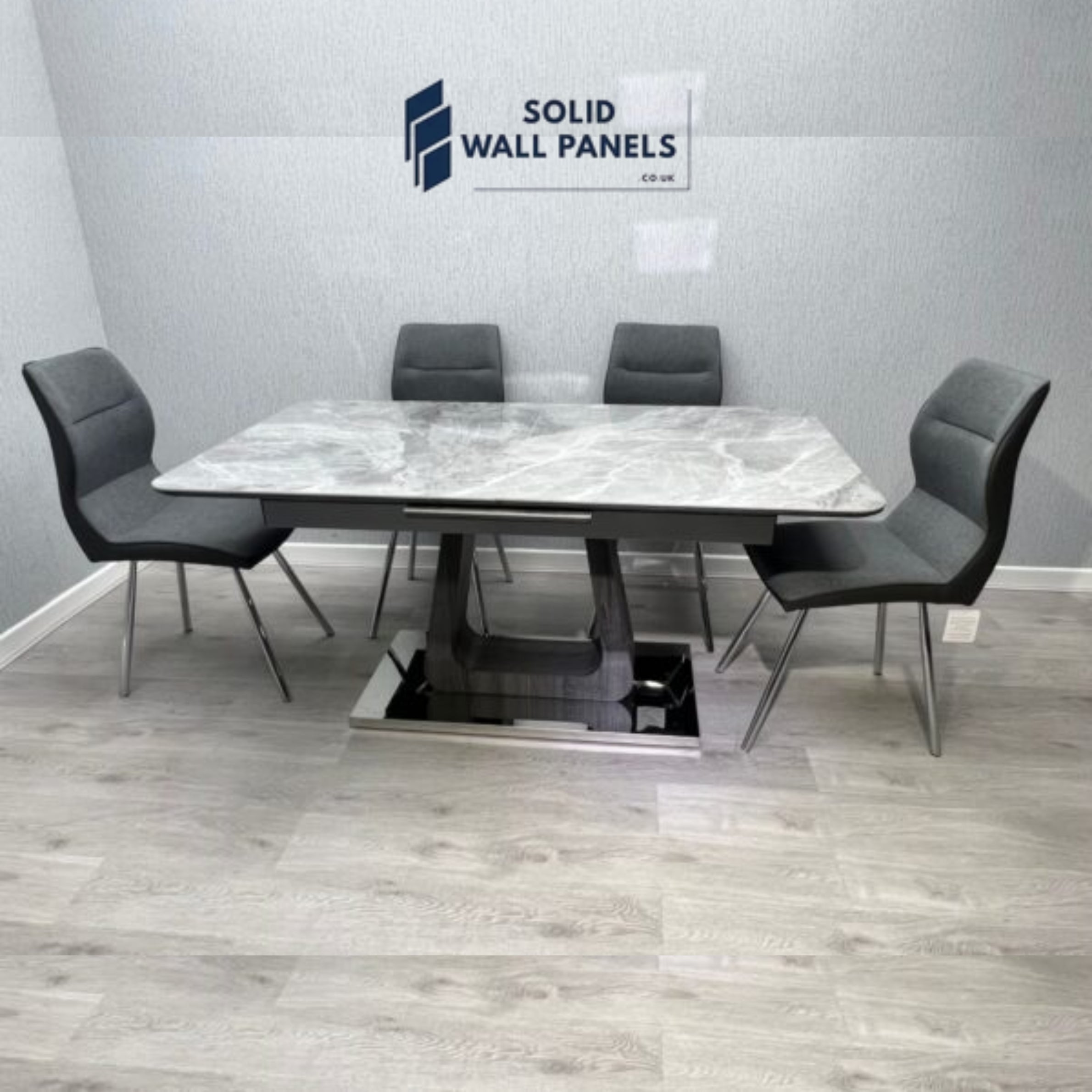 Zermatt Extendable Grey Ceramic Marble Dining Table with 6 Zermatt Chairs