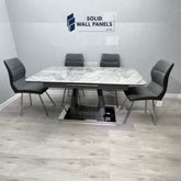 Zermatt Extendable Grey Ceramic Marble Dining Table with 6 Zermatt Chairs
