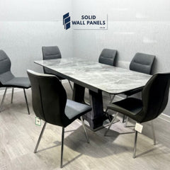 Zermatt Extendable Grey Ceramic Marble Dining Table with 6 Zermatt Chairs