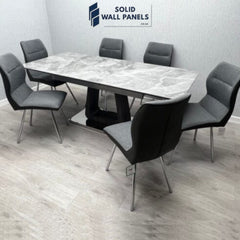 Zermatt Extendable Grey Ceramic Marble Dining Table with 6 Zermatt Chairs