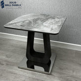 Zermatt Grey Ceramic Marble Lamp Table – Modern Square Side Table with Polished Base
