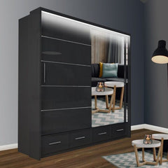 SYCYLIA 205cm Sliding Wardrobe with Mirror Door – Fast UK Delivery