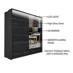 SYCYLIA 205cm Sliding Wardrobe with Mirror Door – Fast UK Delivery