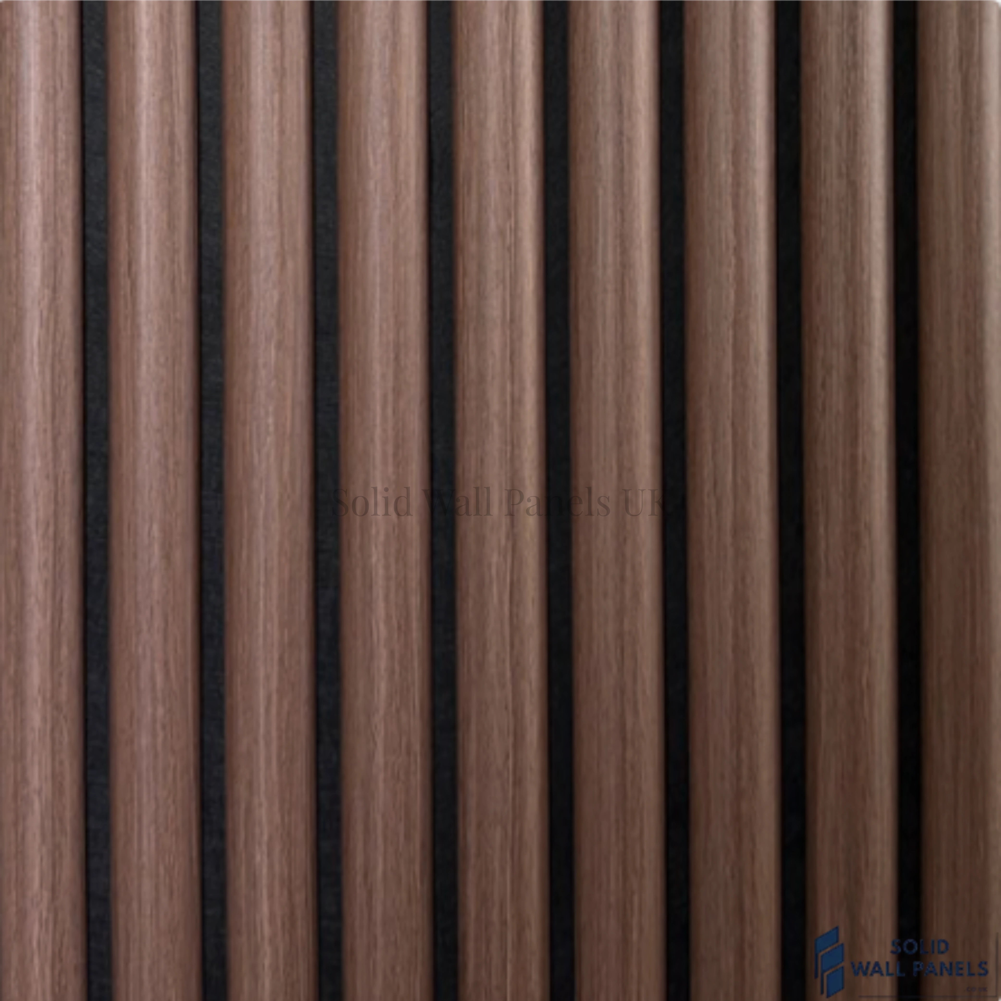 Walnut 3D fluted acoustic wall panel with rounded wooden slats and dark felt backing