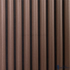 Walnut 3D fluted acoustic wall panel with rounded wooden slats and dark felt backing