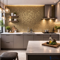 Gold Mini Hexagon Mosaic Wall Tiles 30cm x 30cm (10 Pieces) – Self Adhesive Peel & Stick Tiles