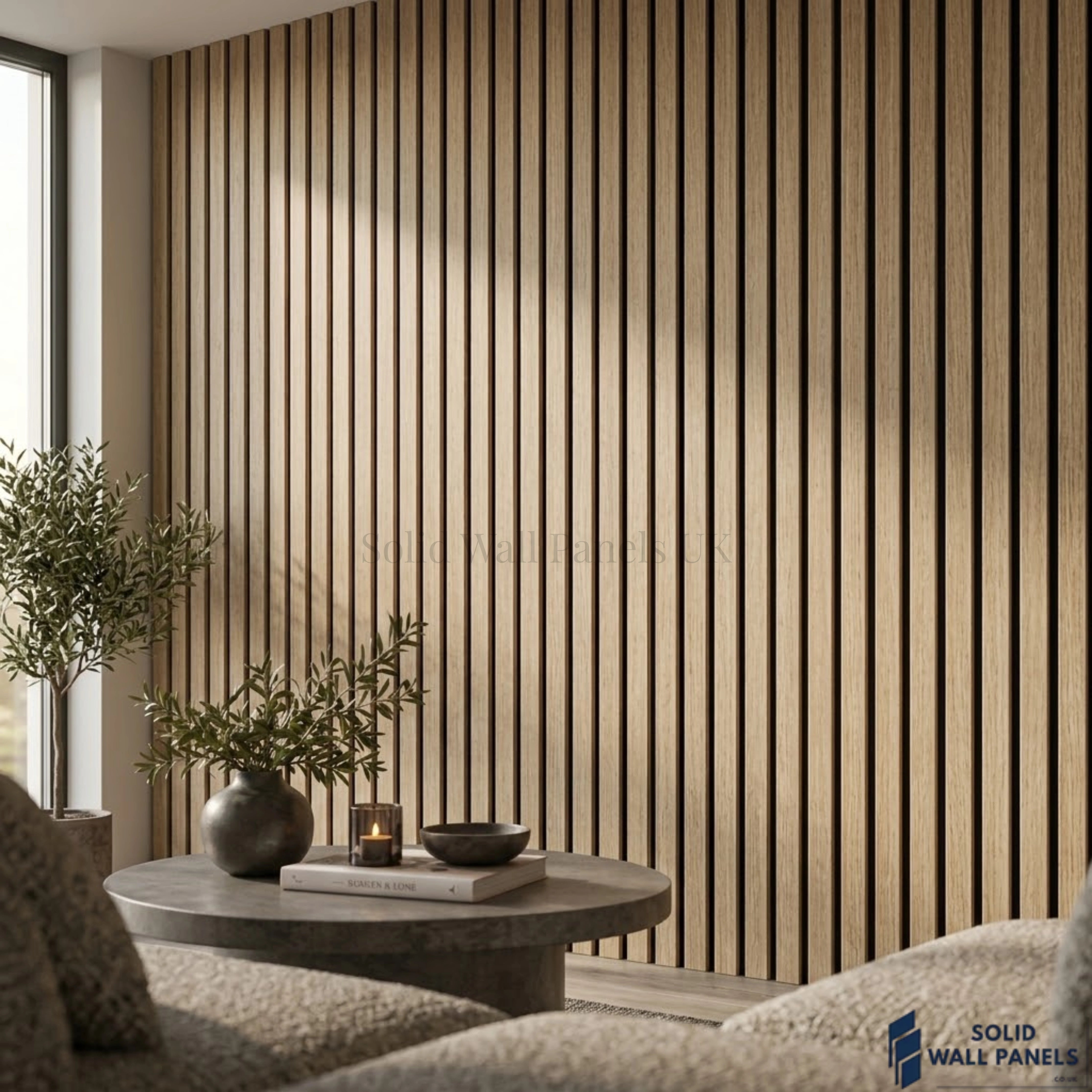 3 Sided Dark Oak Acoustic Slat Wall Panel – Black Felt | 240 × 60 cm