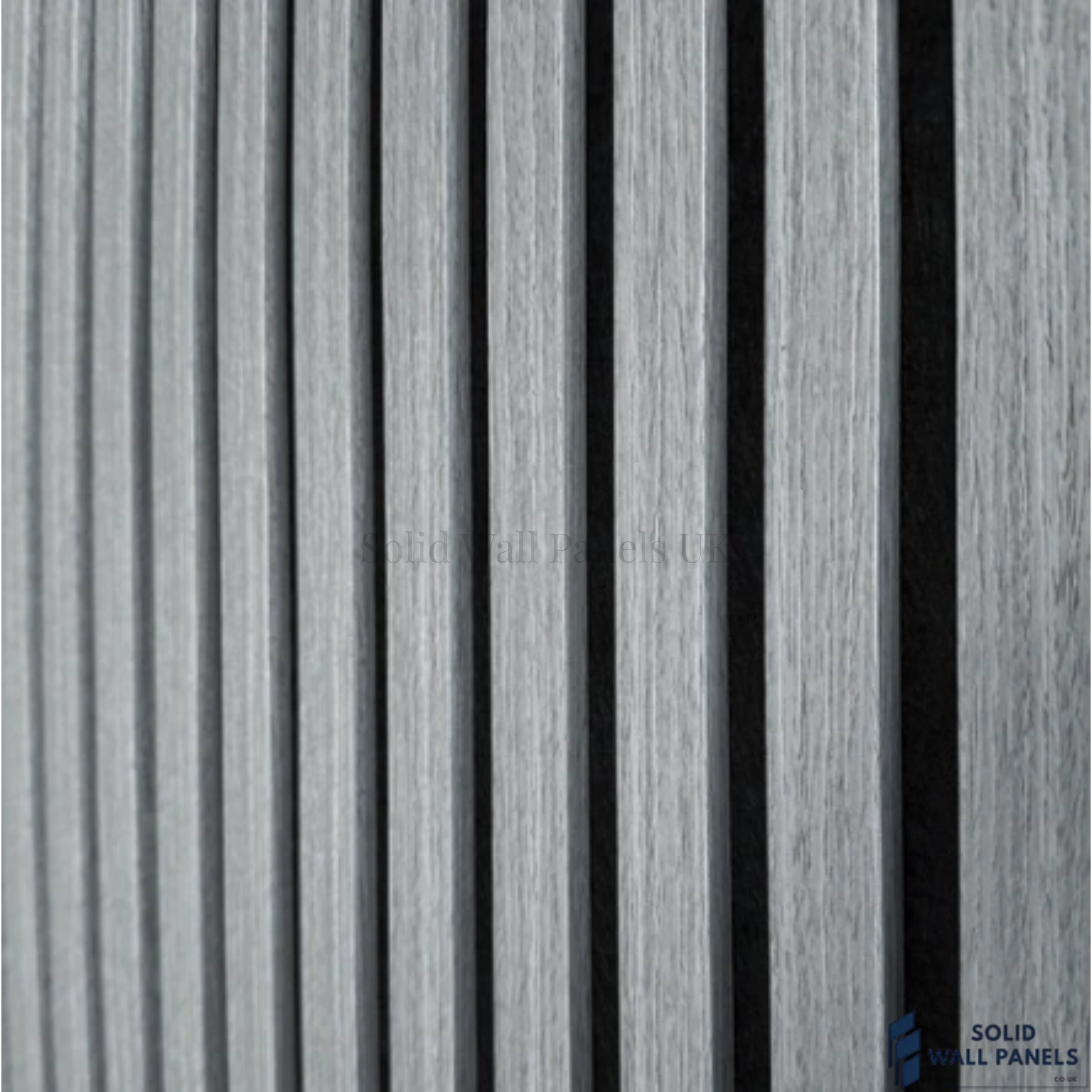 3 Sided Grey Oak Acoustic Slat Wall Panel – Black Felt | 240 × 60 cm