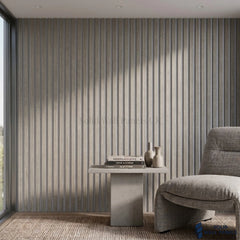 3 Sided Grey Oak Acoustic Slat Wall Panel – Grey Felt | 240 × 60 cm