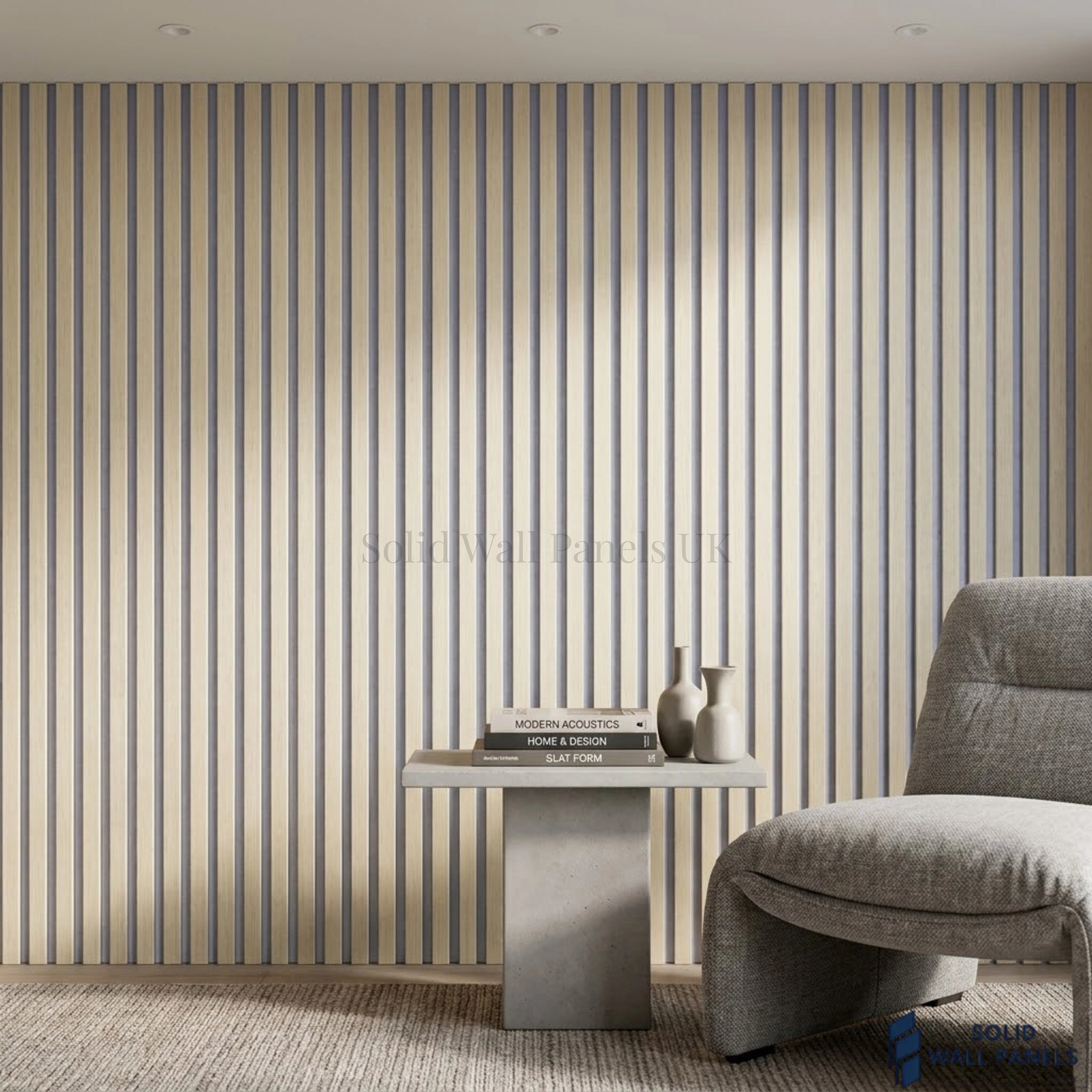 3 Sided Light Oak Acoustic Slat Wall Panel – Grey Felt | 240 × 60 cm