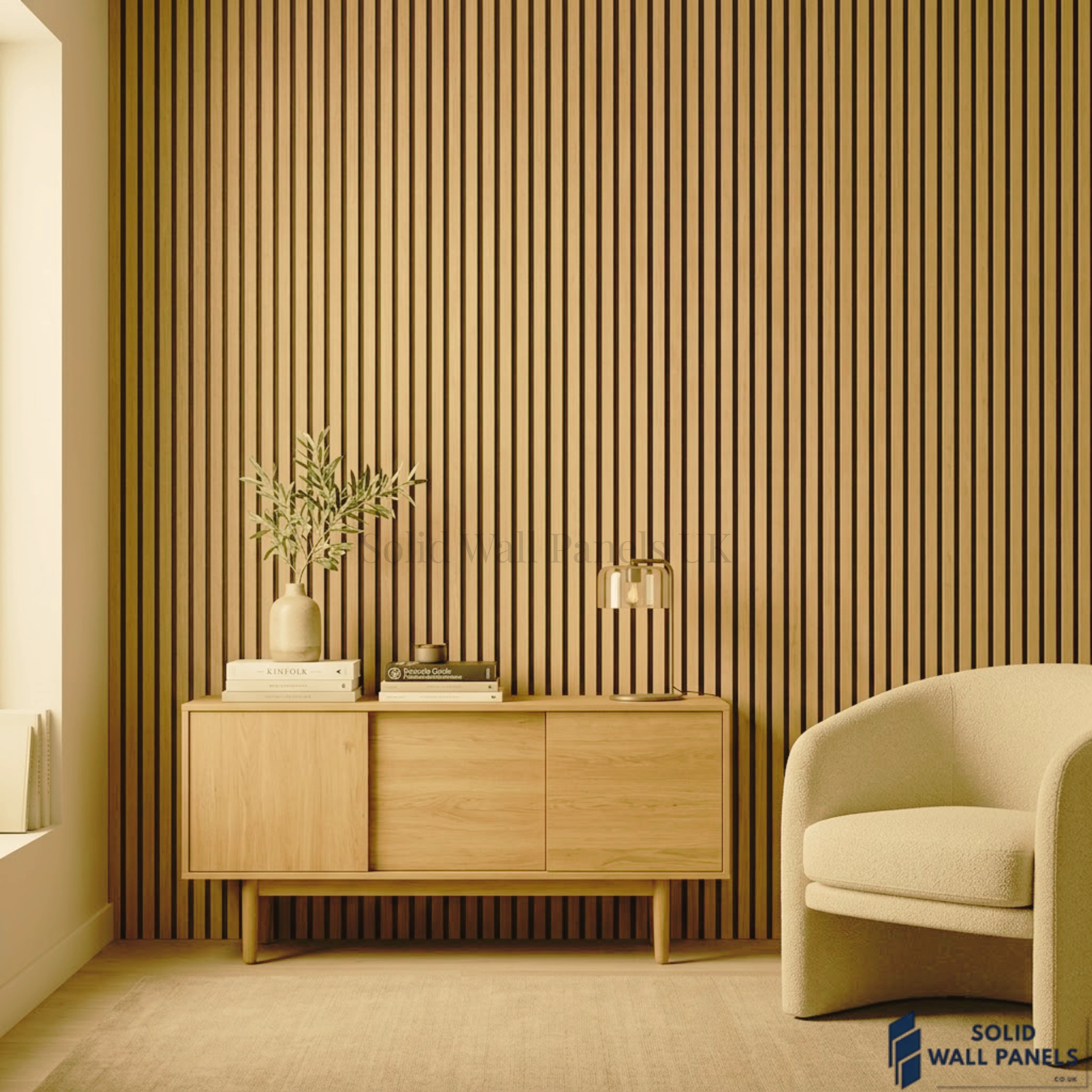 3 Sided Oak Acoustic Slat Wall Panel – Black Felt | 240 × 60 cm