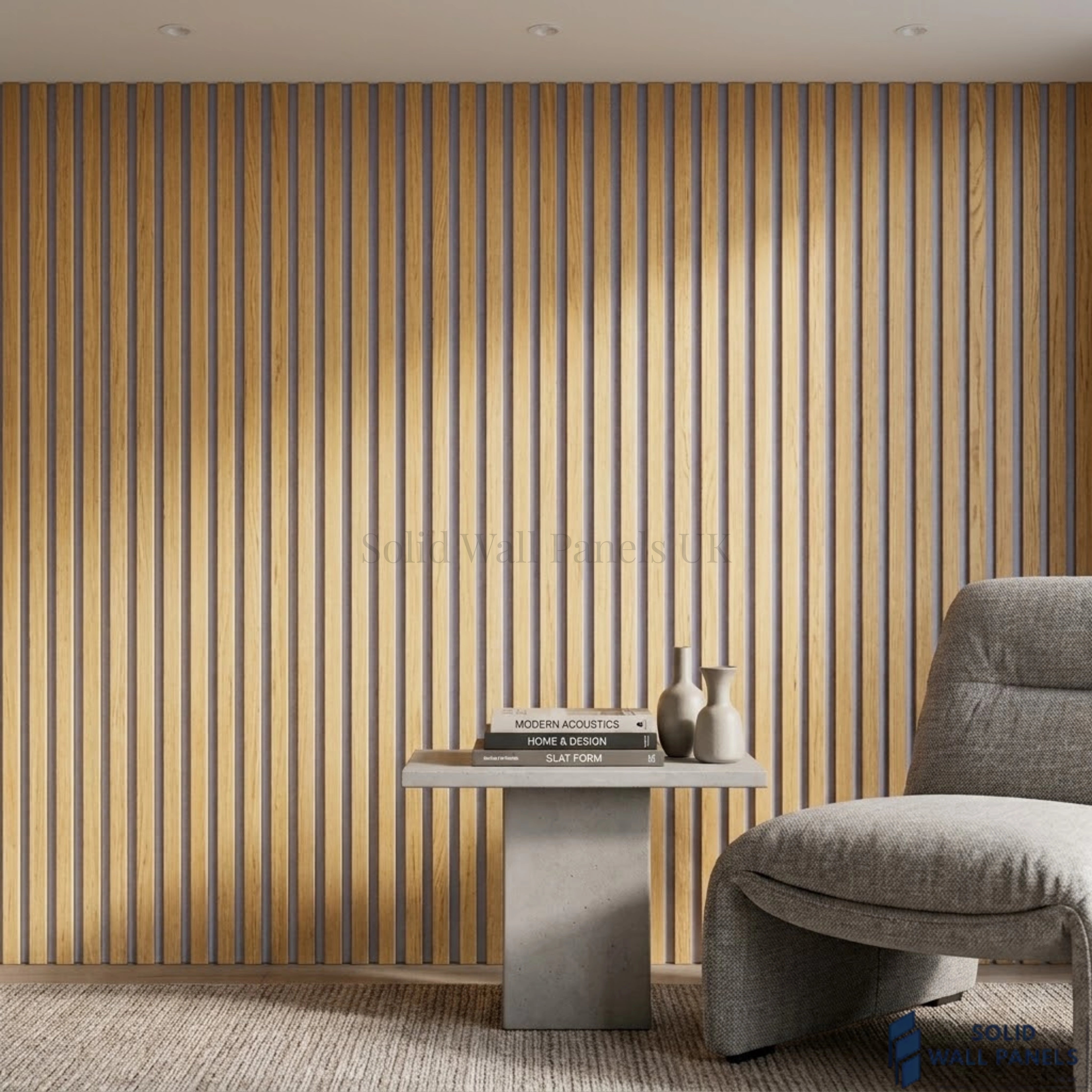 3 Sided Oak Acoustic Slat Wall Panel – Grey Felt | 240 × 60 cm