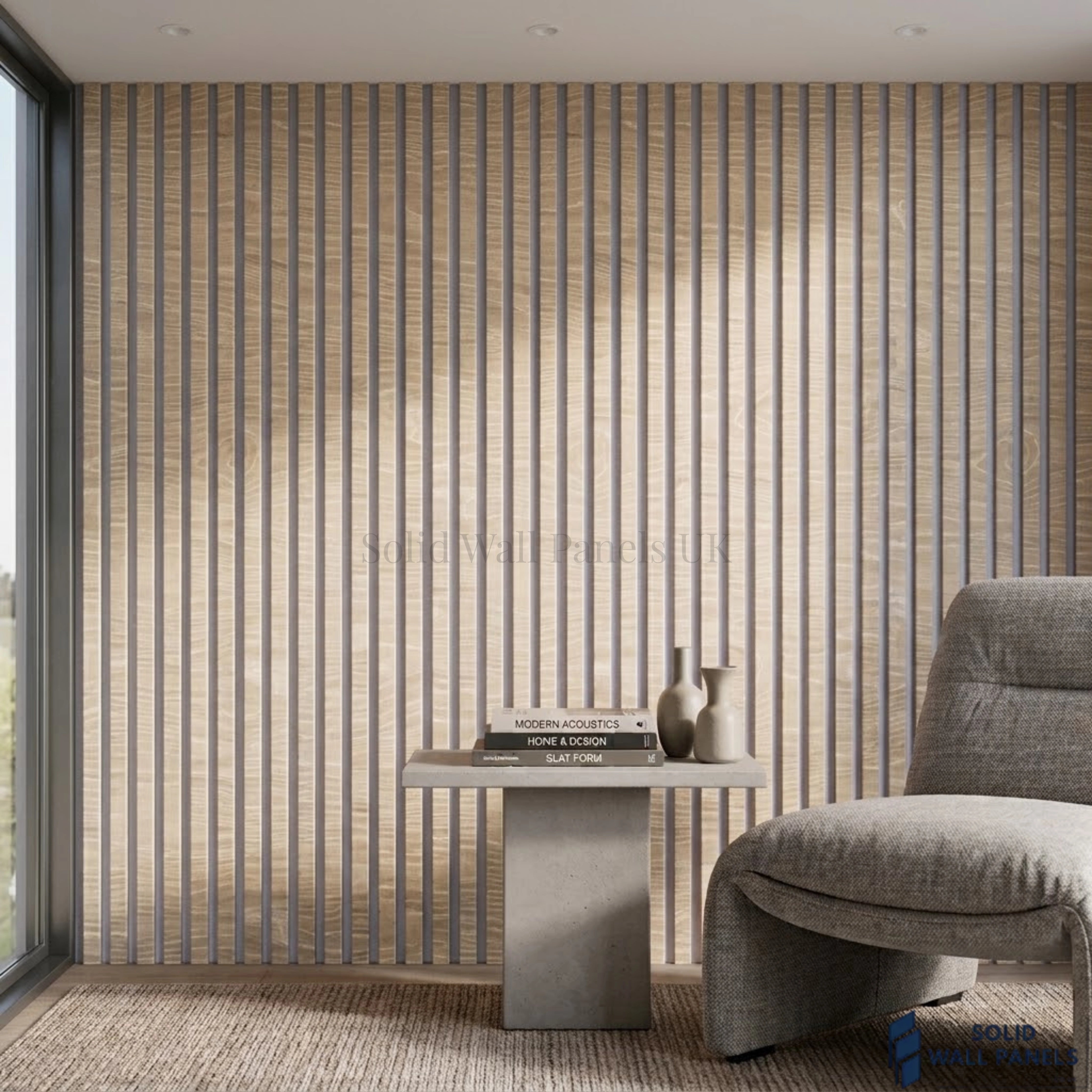 3 Sided Shadow Oak Acoustic Slat Wall Panel – Grey Felt | 240 × 60 cm
