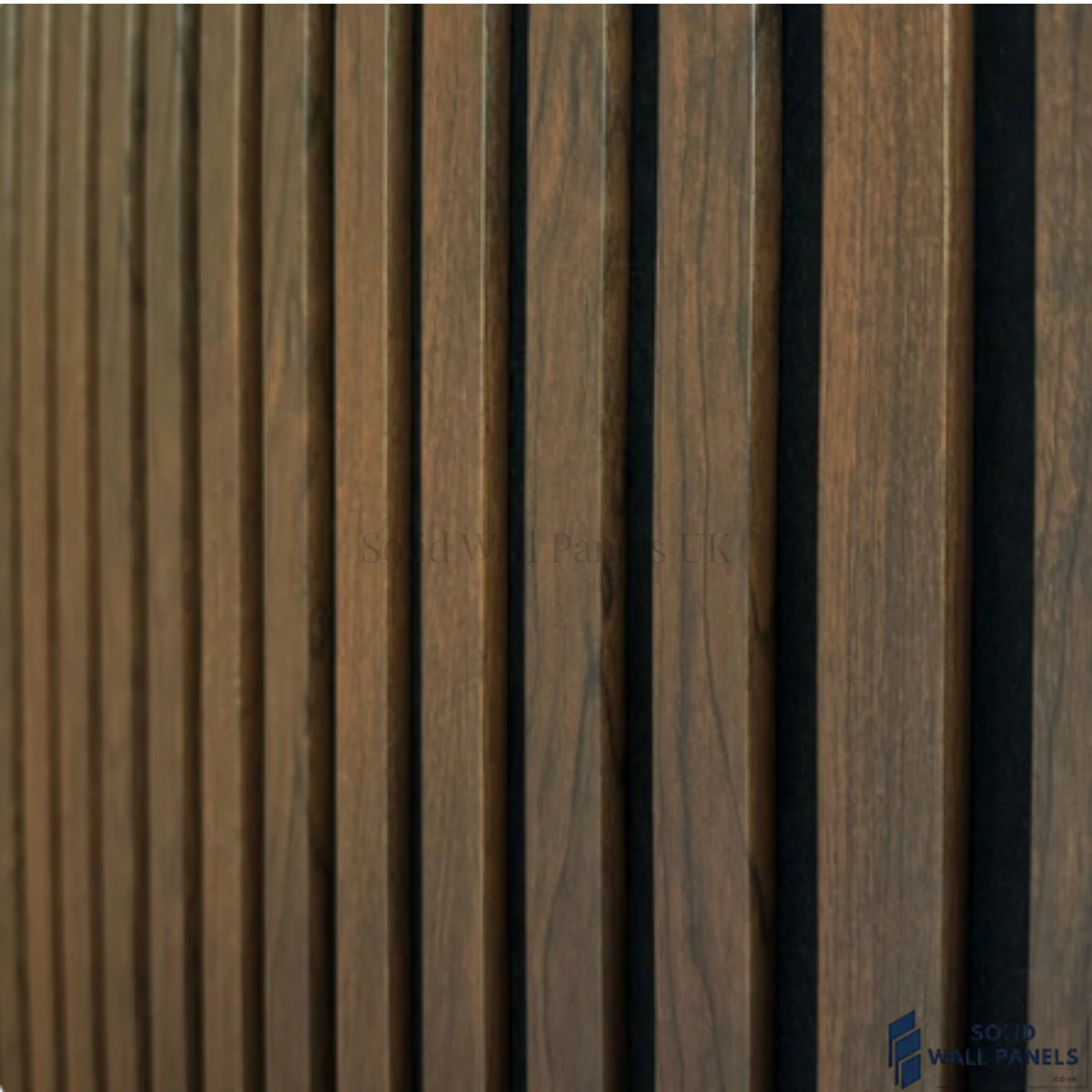 3 Sided Walnut Acoustic Slat Wall Panel – Black Felt | 240 × 60 cm