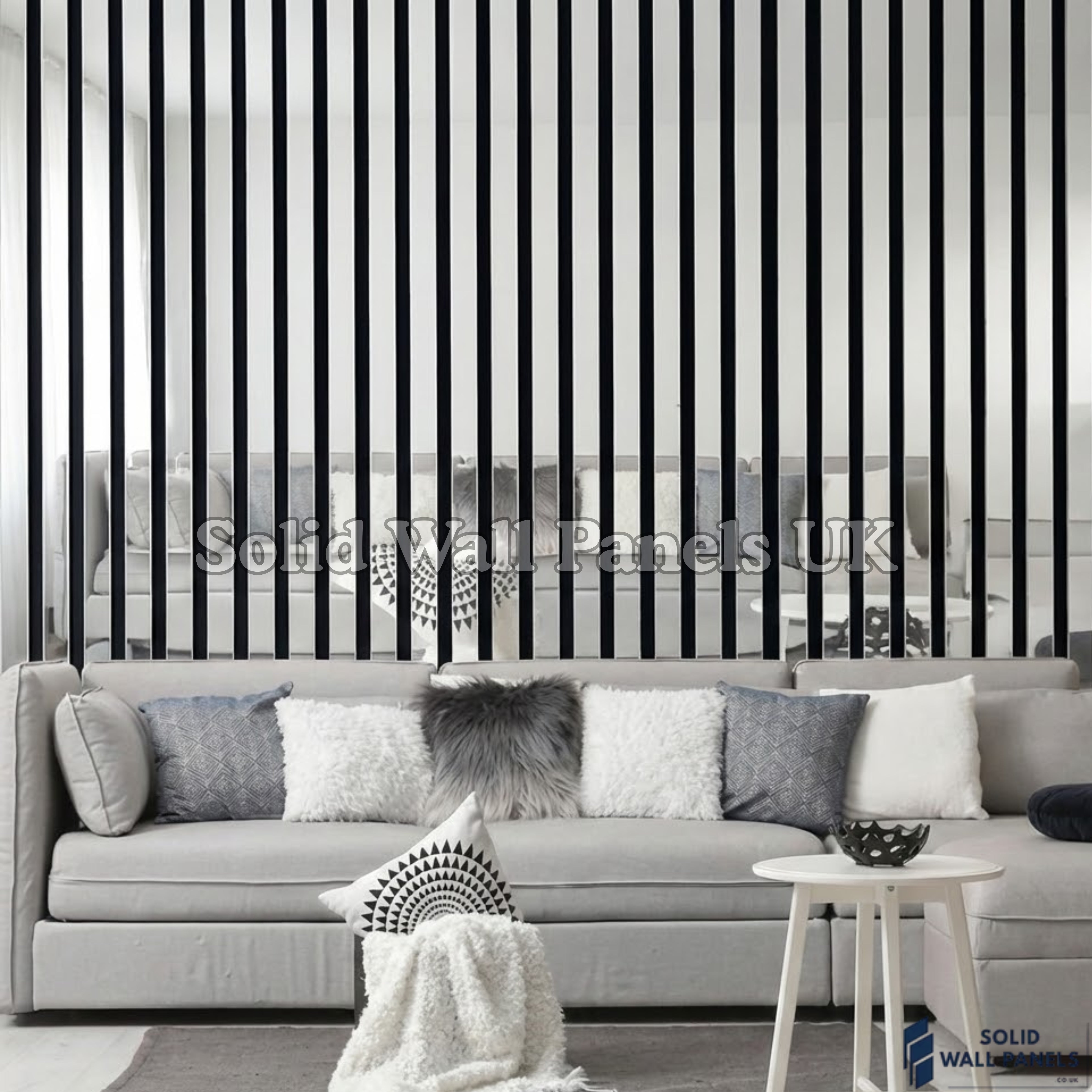 Acoustic Slatted Wall Panel – Shiny Silver Mirror Reflect 60×240cm | Solid Wall Panels UK