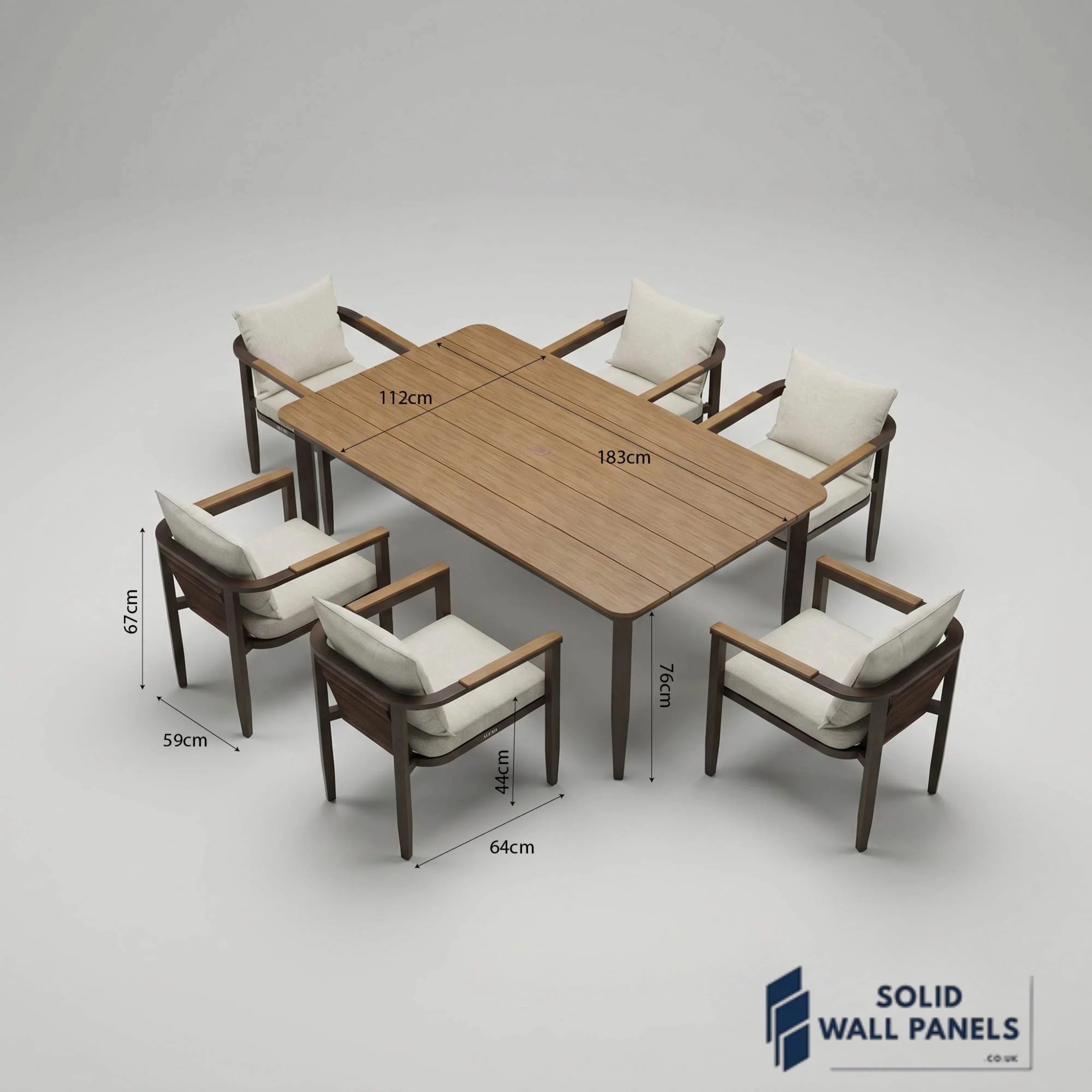 Hemera 6-Seater Luxury Dining Set – Truffle Aluminium Garden Dining Set with PS Wood Table