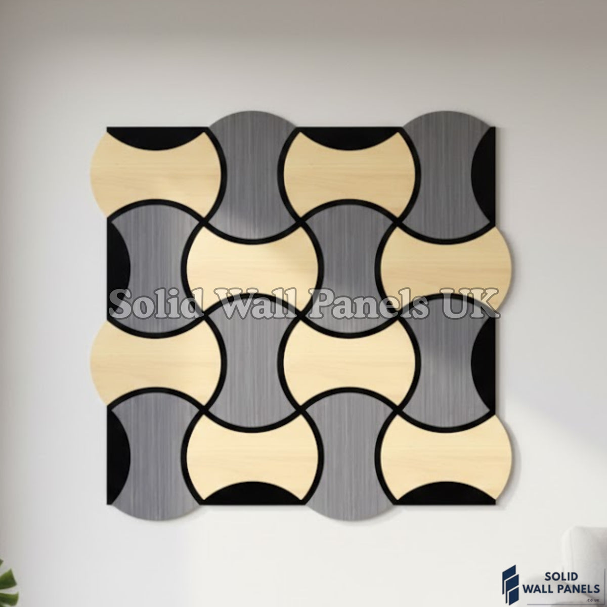 Acoustic Decorative Wall Panel – Oak & Grey Design 61 × 61 cm (12 Panels) | Solid Wall Panels UK