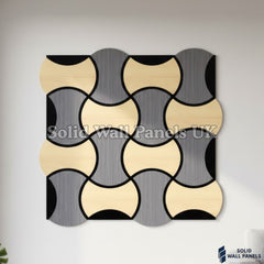 Acoustic Decorative Wall Panel – Oak & Grey Design 61 × 61 cm (12 Panels) | Solid Wall Panels UK