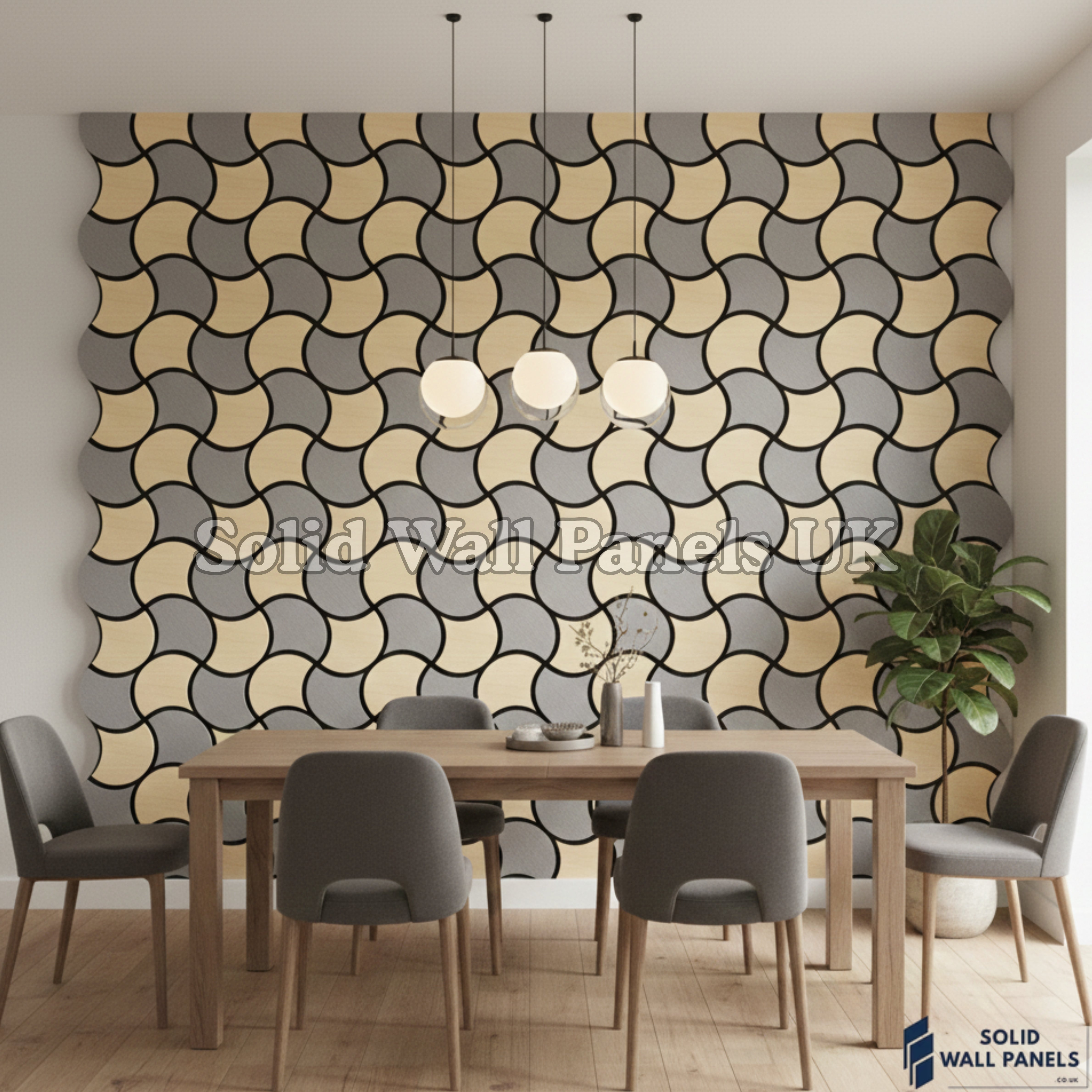 Acoustic Decorative Wall Panel – Oak and Grey Design 61 × 61 cm (12 Pieces) | Solid Wall Panels UK