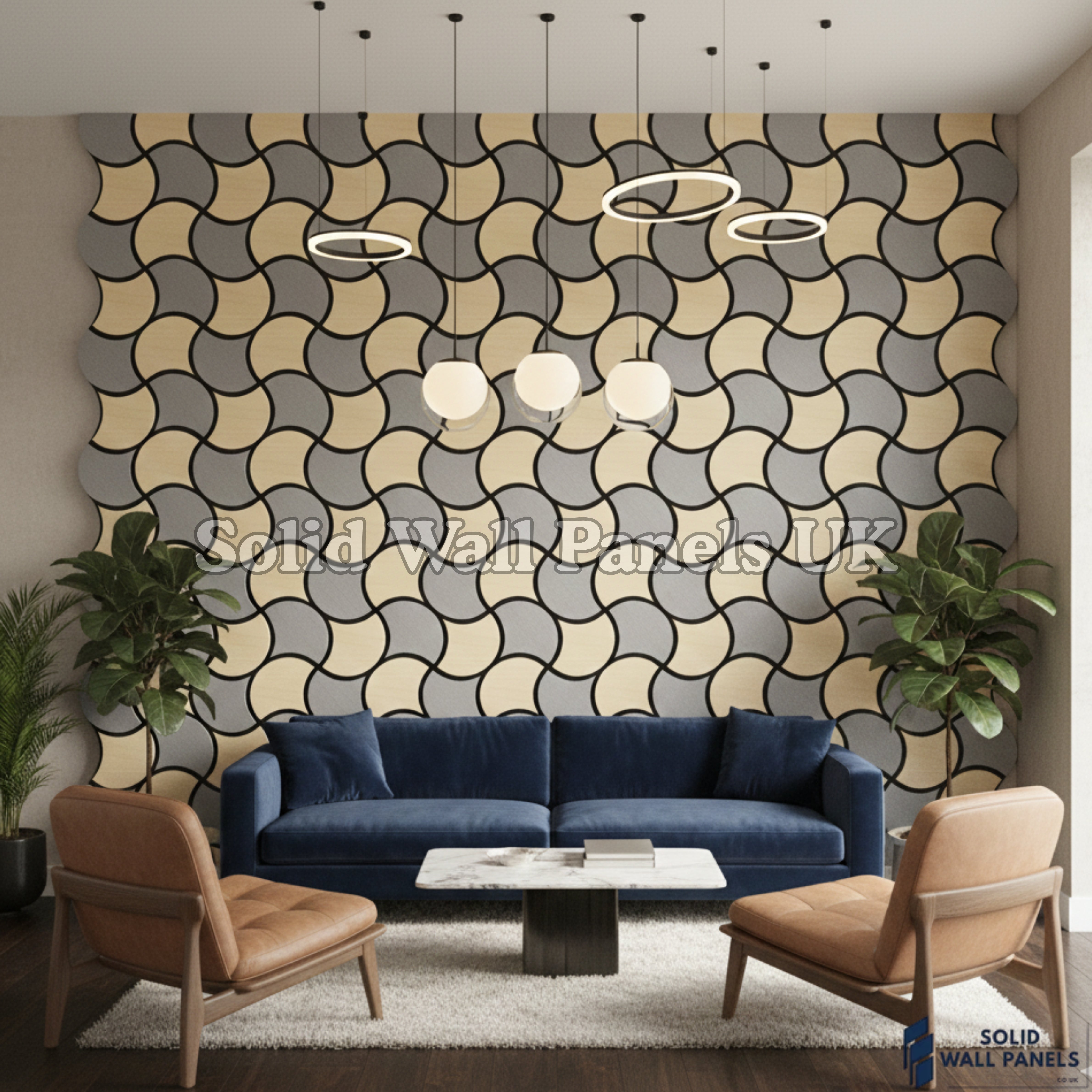 Acoustic Decorative Wall Panel – Oak and Grey Design 61 × 61 cm (12 Pieces) | Solid Wall Panels UK